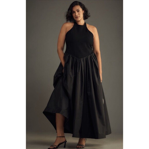 Anthropologie Maeve Maxi Dress Black Drop Waist Flare Preppy Vacay Large P NWT